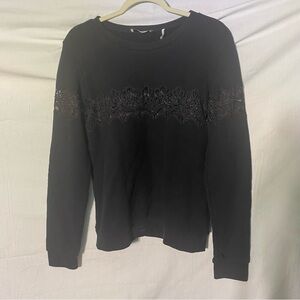 Sandro black sweatshirt with sophisticated lace detail across chest Sz S‎ / M